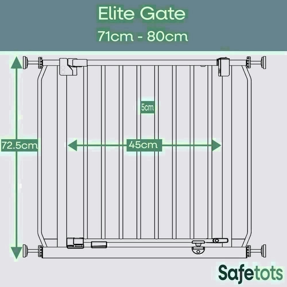 image 1 of Safetots Elite Pressure Safety Gate, 71cm - 80cm, Matt Black, Pressure Fit Stair Gate