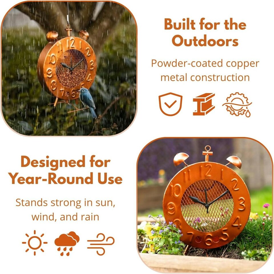 image 1 of Marco Paul Orange Clock Design Bird Feeder 33cm