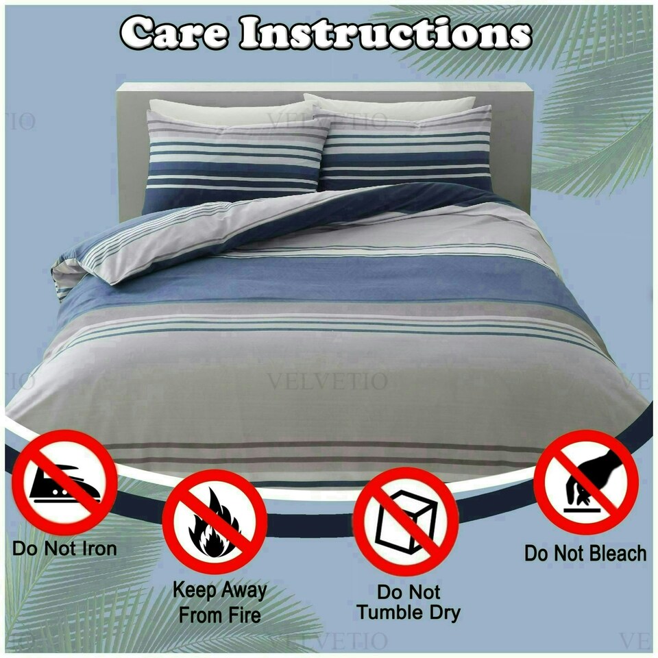 image 1 of VELVETIO Moxie Stripe Duvet Cover Set Reversible Polycotton Easy Care Beddings Blue | Single