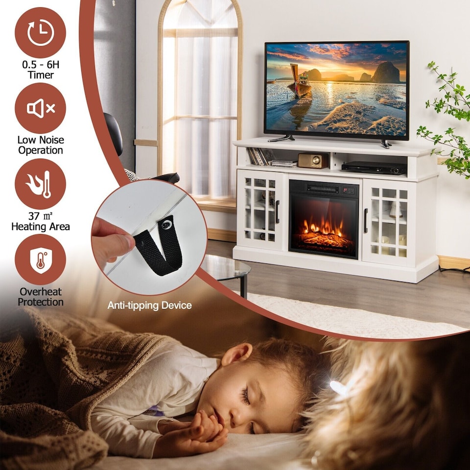 image 1 of COSTWAY 2000W Electric Fireplace Insert Fireplace White