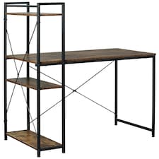 HOMCOM Computer Desk Laptop Table w/4-tier Bookshelf  Metal Frame Brown, Black