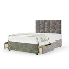 Silver Chenille 2 Drawer Divan Base and Pearl Headboard Small Double
