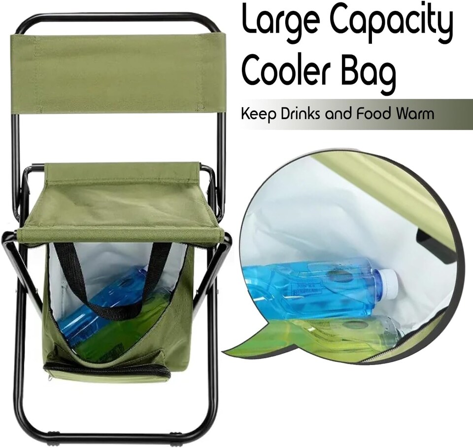 image 1 of 2X Folding Camping Chair Lightweight Foldable Fishing Chairs Portable Camping Chair Cooler Bag Outdoor Backrest Stool