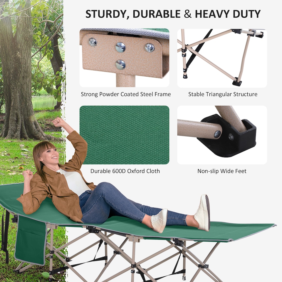 image 1 of Outsunny Single Portable Outdoor Military Sleeping Bed Camping Cot Green | Green | Green