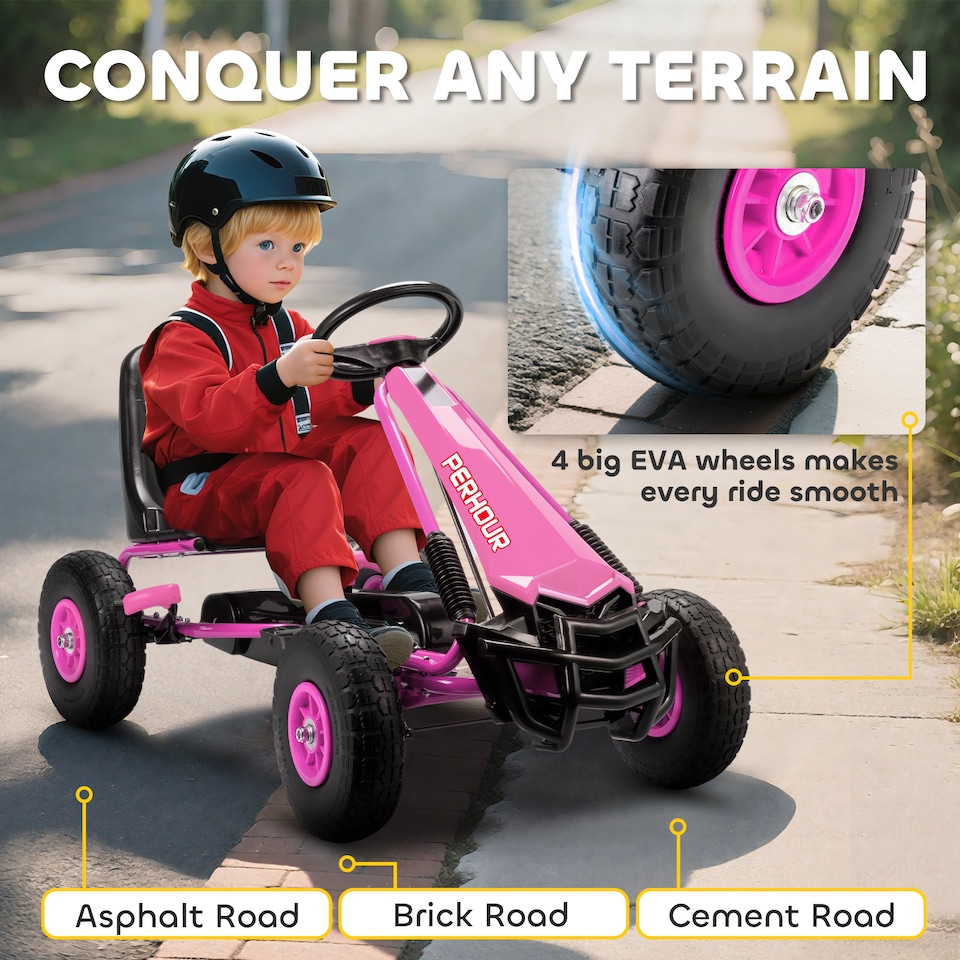 image 1 of AIYAPLAY Kids Pedal Go Kart with Adjustable Seat, EVA Tyres, Pink