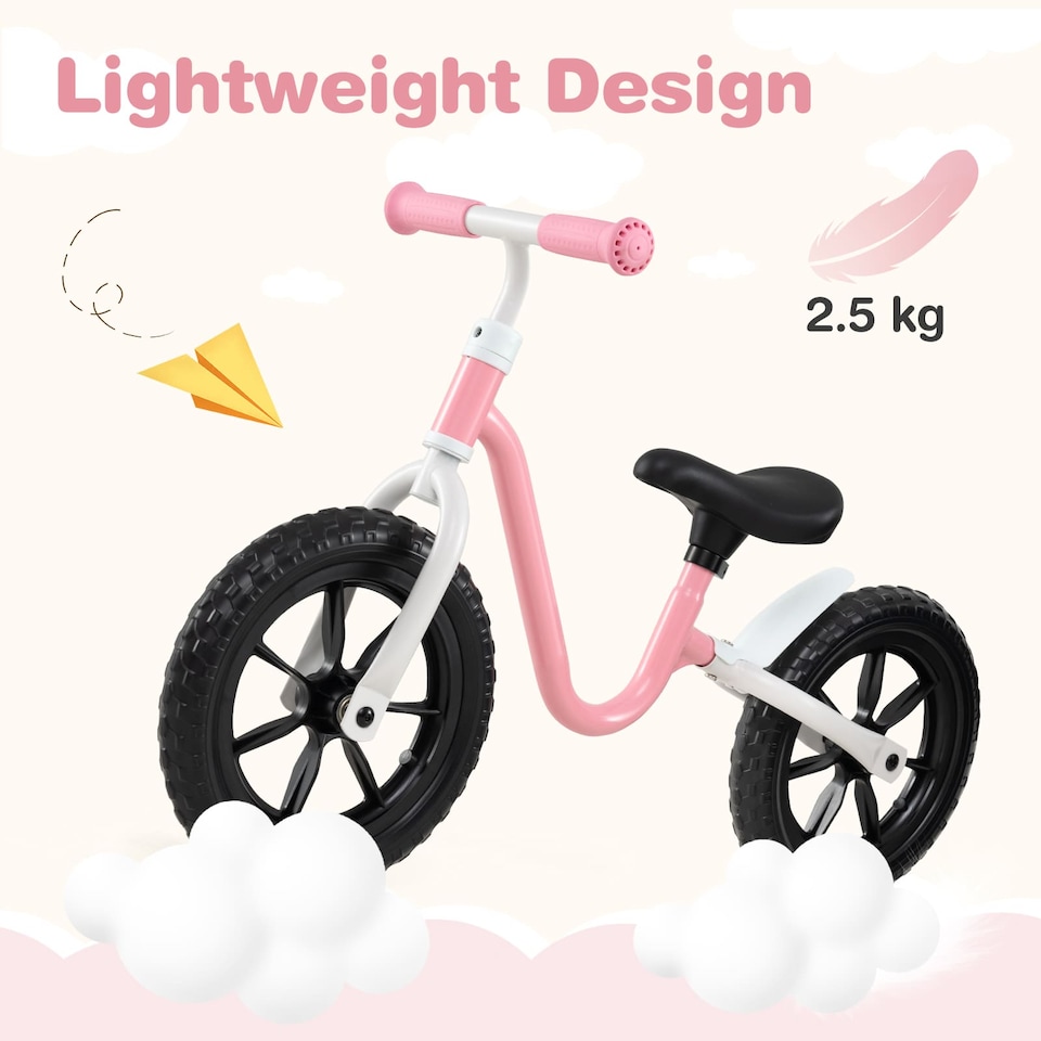 image 1 of COSTWAY 12” Balance Bike No Pedal Training Bicycle w/Adjustable Handle-Pink
