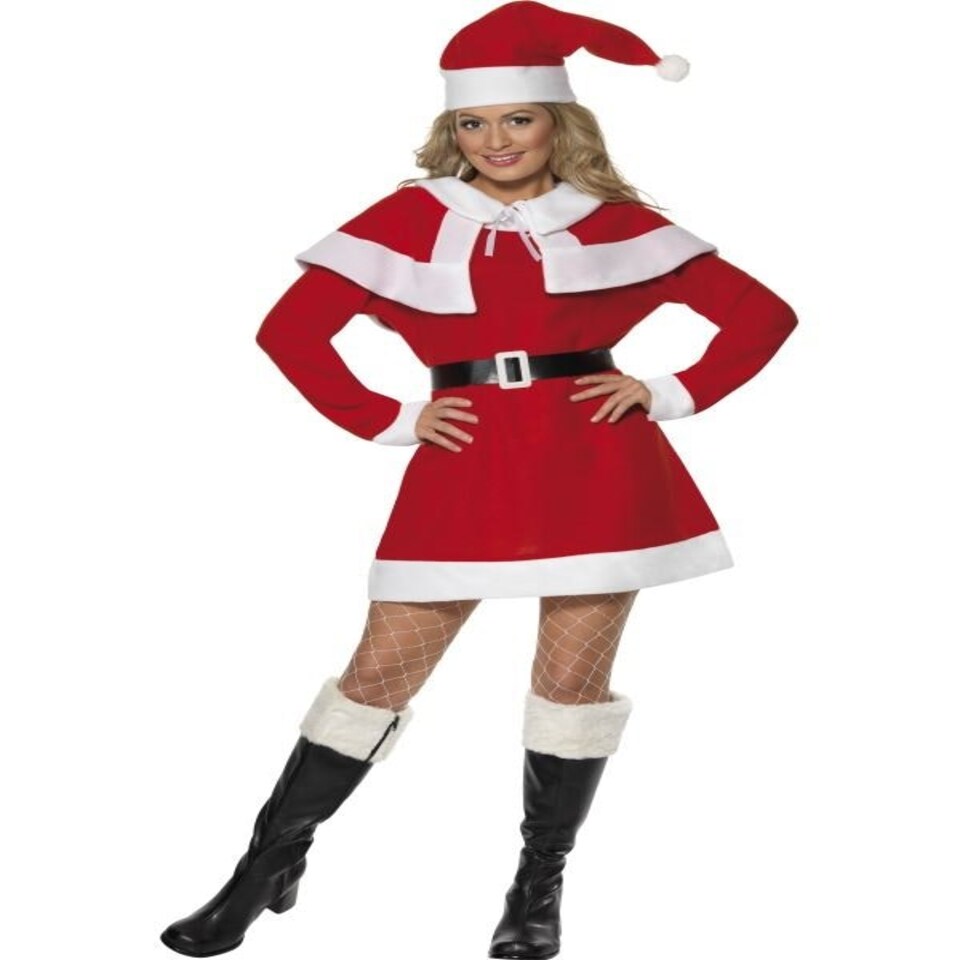 Miss Santa Fleece Costume - Red - with Dress - Cape - Belt & Hat - 24506X1