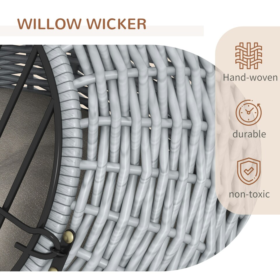 image 1 of Wicker Cat Basket W/ Mat Handle Kitten Pussy Enclosed Bed Portable - Grey