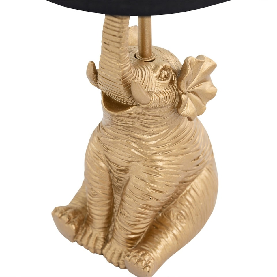 image 1 of First Choice Lighting Elephant Gold Resin Table Lamp With Black Fabric Shade Gold | Black
