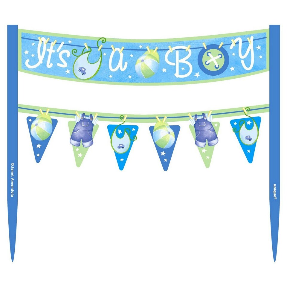 image 1 of Unique Party Banner Baby Shower Cake Topper - Blue - One Size