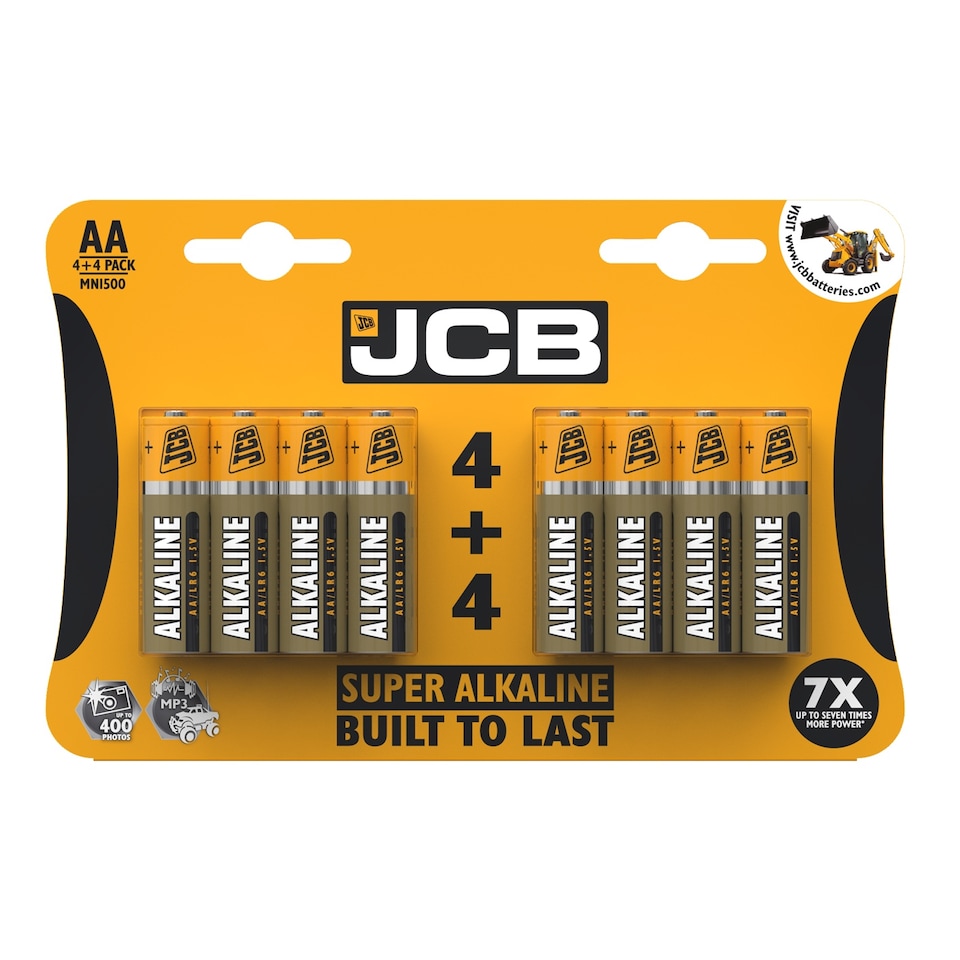 JCB AA Super Alkaline Batteries - Pack of 4+4 | Multi | AA | 8