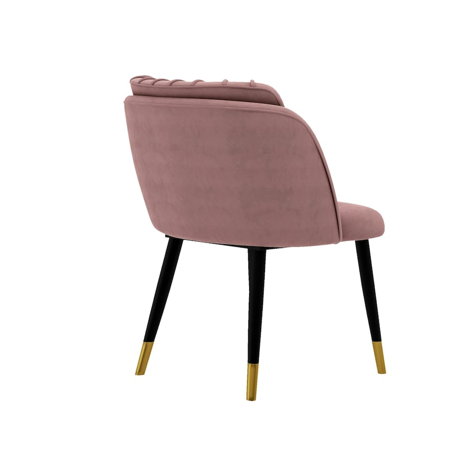 image 1 of Set of 2 Milano Velvet Dining Chairs with Stylish Ribbed Back Design, Black Metal Legs with Silver Tips | Pink | Gold End Tips