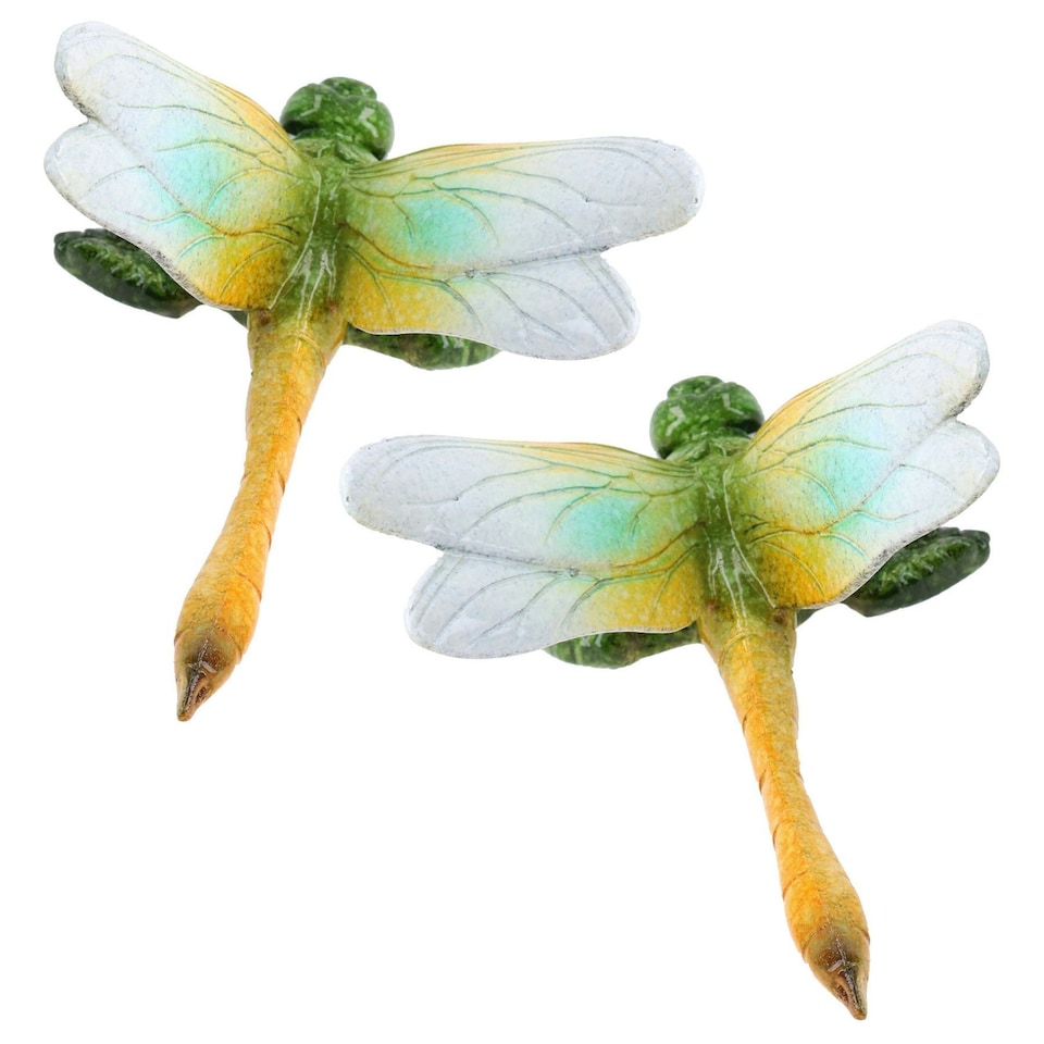 image 1 of Green Wall Mount Dragonflies Pair Resin Shed Sculpture Statue Garden Dragonfly