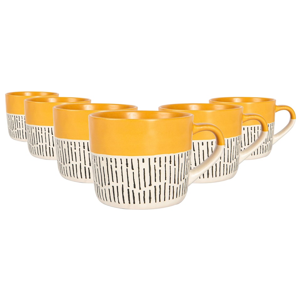 image 1 of Nicola Spring Ceramic Dipped Dash Coffee Mugs - 475ml - Mustard - Pack of 6 | Yellow | Mustard