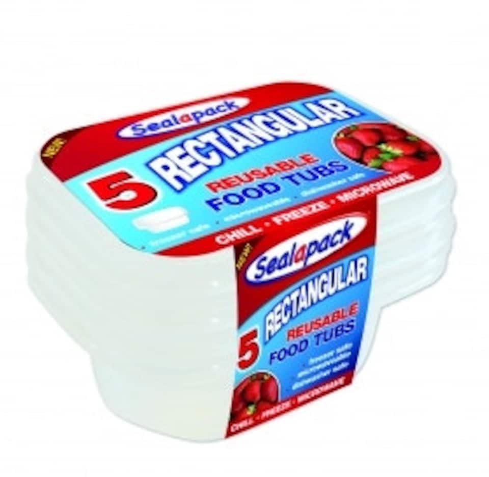 image 1 of Pack of 5 Rectangular Reusable Food Tubs (10cm x 6cm)