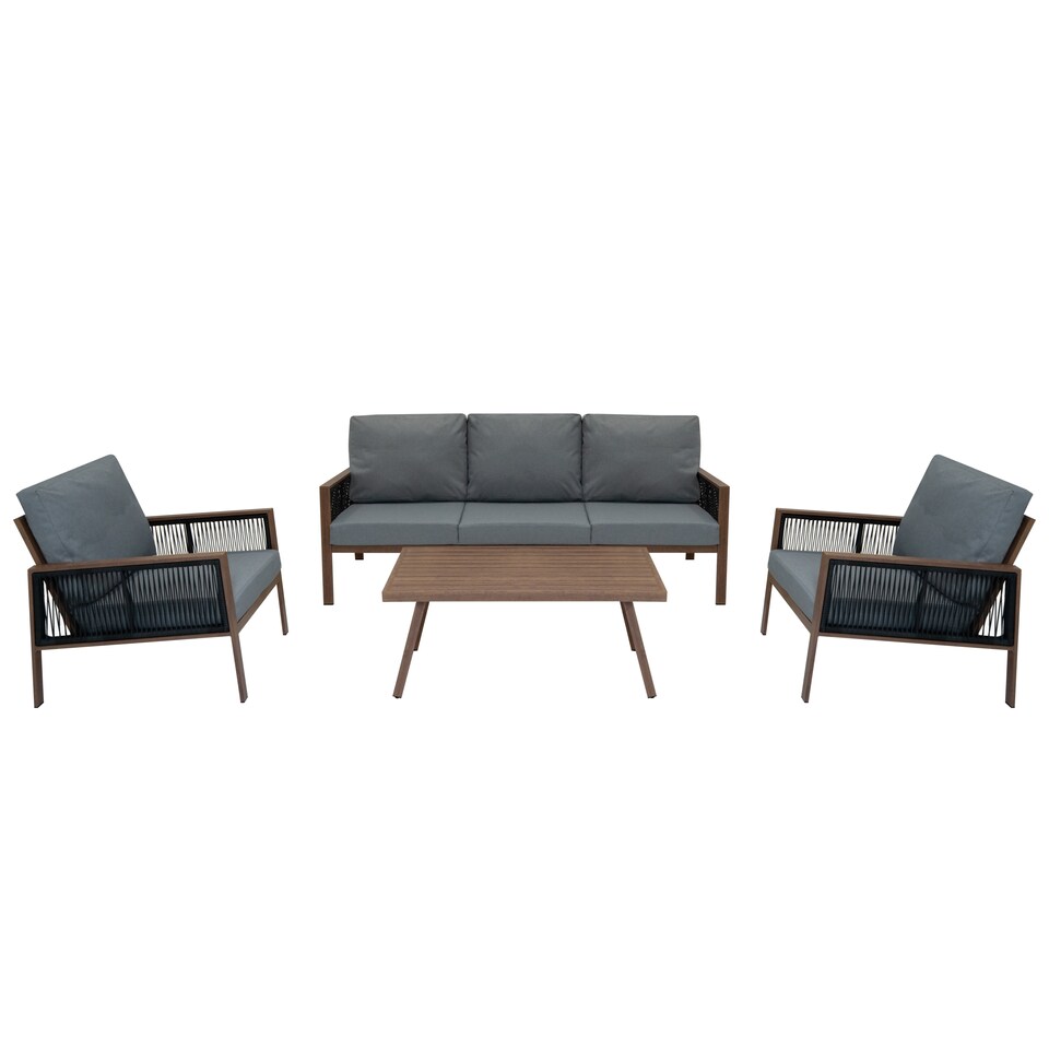 image 1 of Aluminium 4 Piece Sofa Set - Wood Effect
