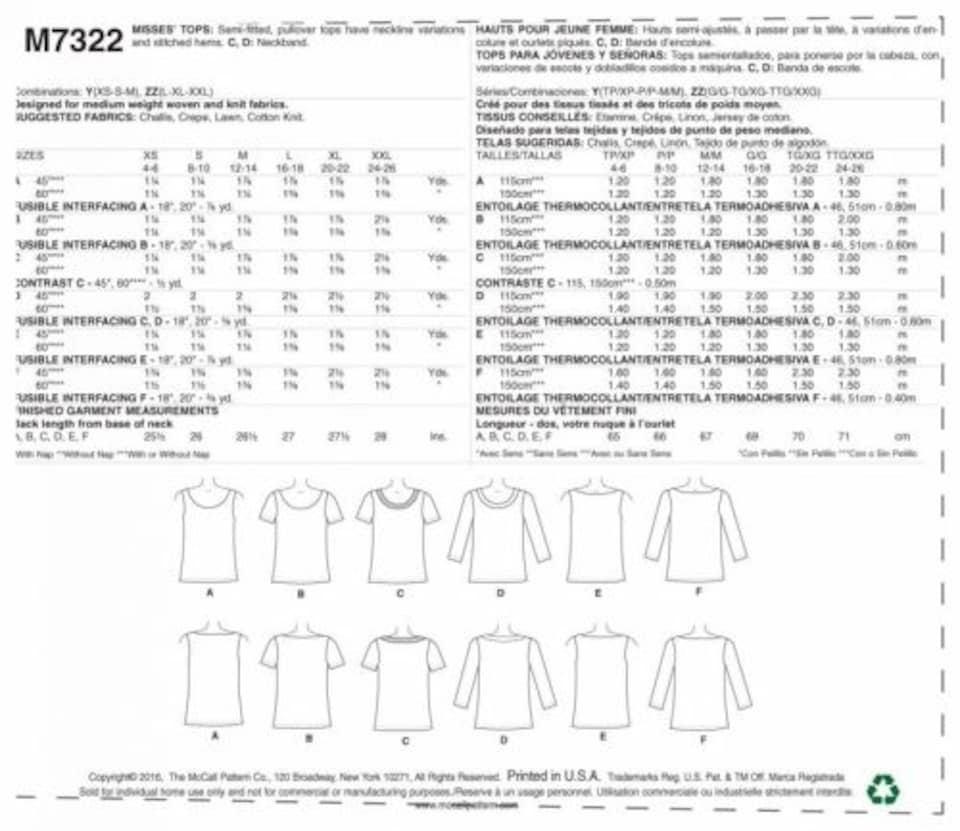 image 1 of McCall's 7322 Paper Sewing Pattern – Women’s Top, Sizes Zz (L–XL–XXL), Beginner