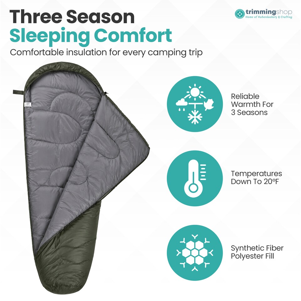 image 1 of 350GSM Mummy Waterproof Sleeping Bag with Hood, 6ft Adults - 3-4 Season