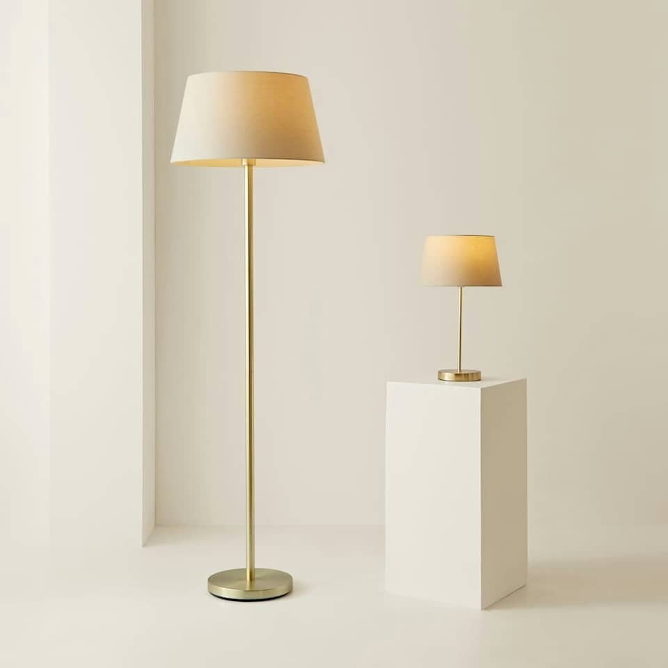 image 1 of ValueLights Modern Gold Metal Floor Lamp With Beige Shade