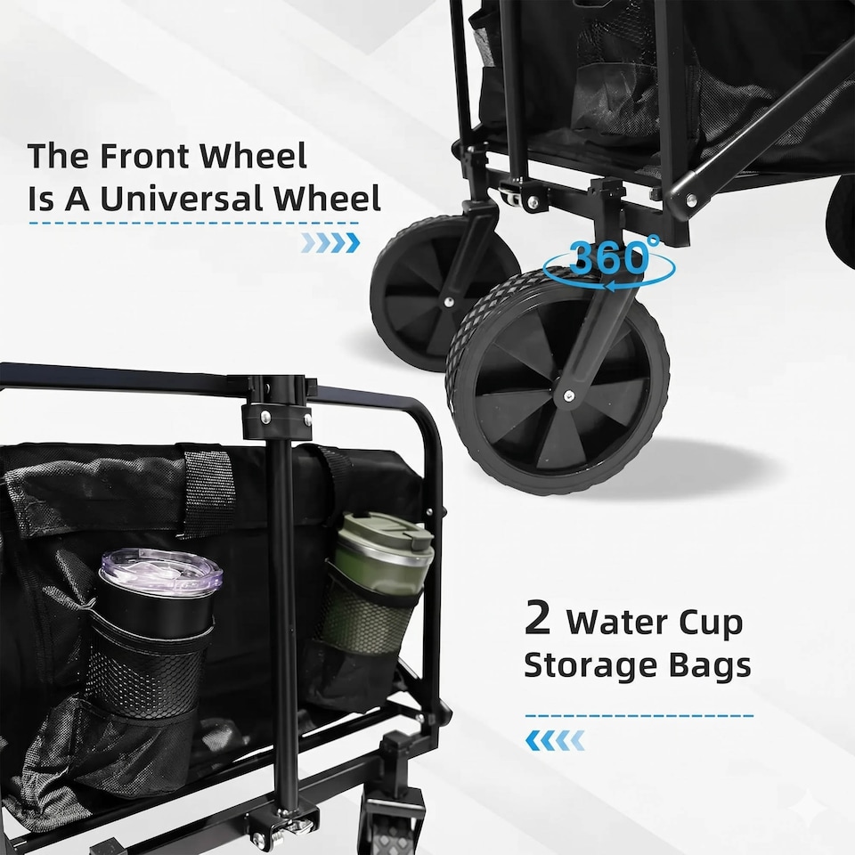 image 1 of Foldable Wagon Cart with Adjustable Handle for Camping Shopping