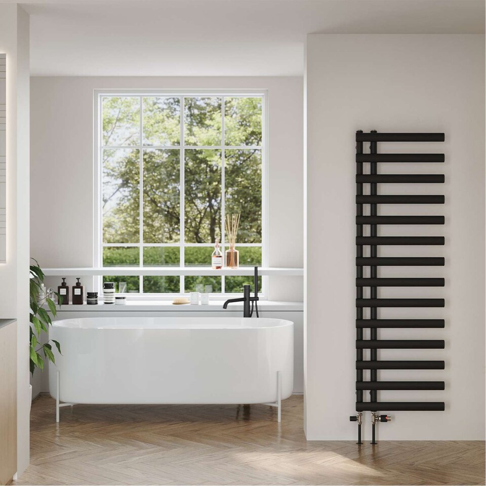 image 1 of Elyan Heated Towel Bathroom Radiator - Black - (H) 1592mm x (W) 500mm