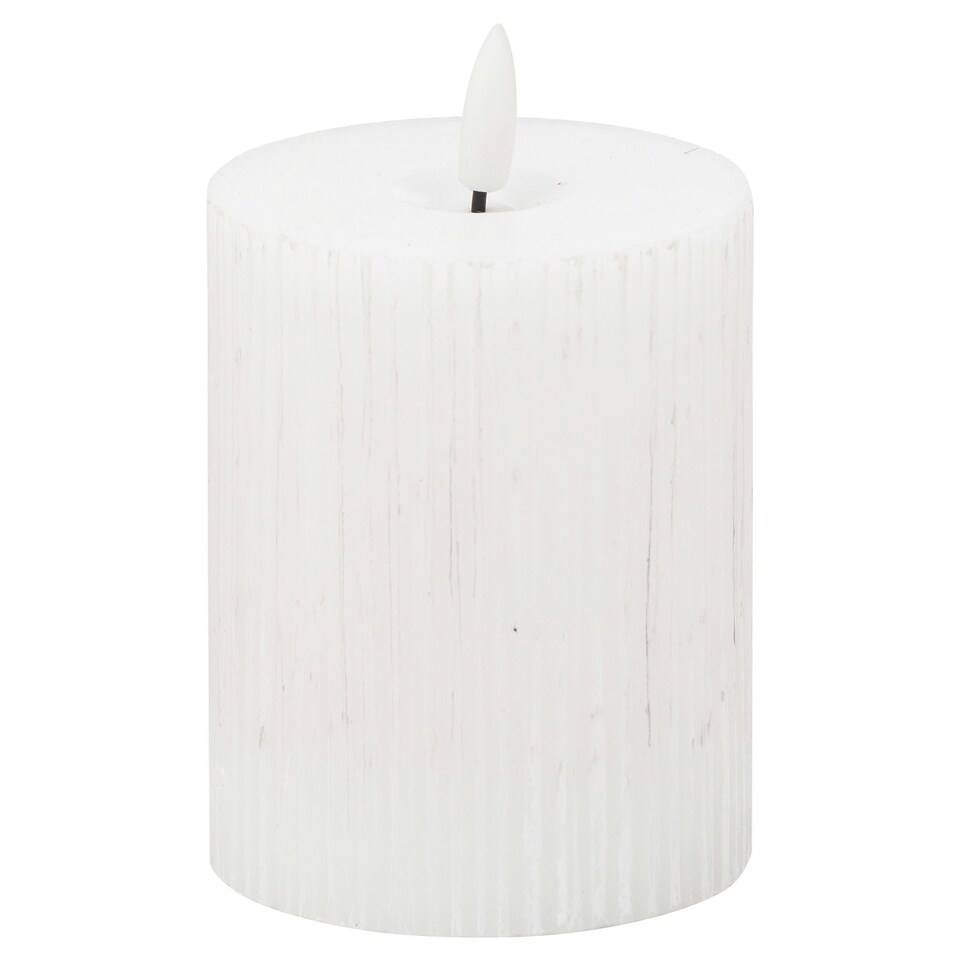 image 1 of Hill Interiors Luxe Collection Ribbed Natural Glow Electric Candle - White - 15cm x 7cm x 7cm White