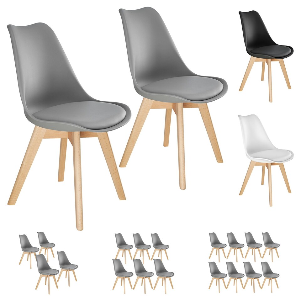 image 1 of Dining Chairs Frederikke - padded, ergonomic shape, wooden legs - Set of 8 White