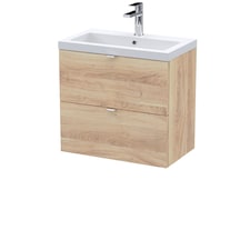 Balterley Alrewas Contemporary 2 Drawer Wall Hung Vanity Unit with Basin, Bleached Oak, 600mm