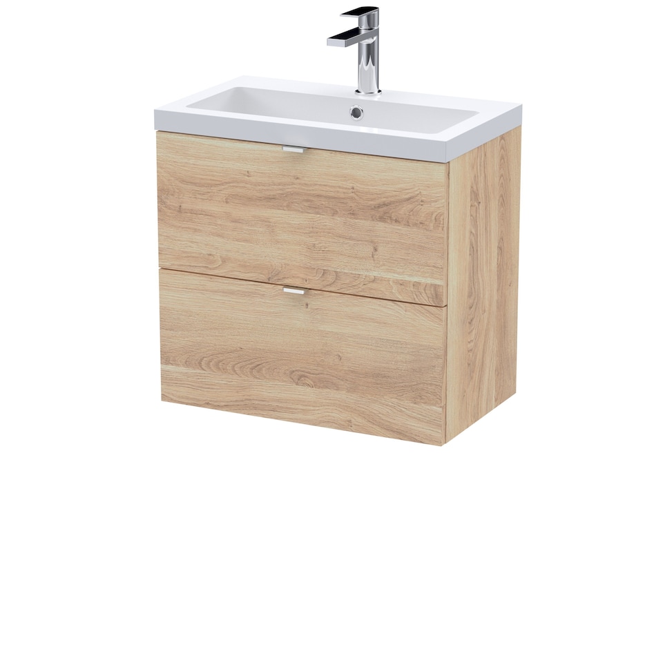 image 1 of Balterley Alrewas Contemporary 2 Drawer Wall Hung Vanity Unit with Basin, Bleached Oak, 600mm
