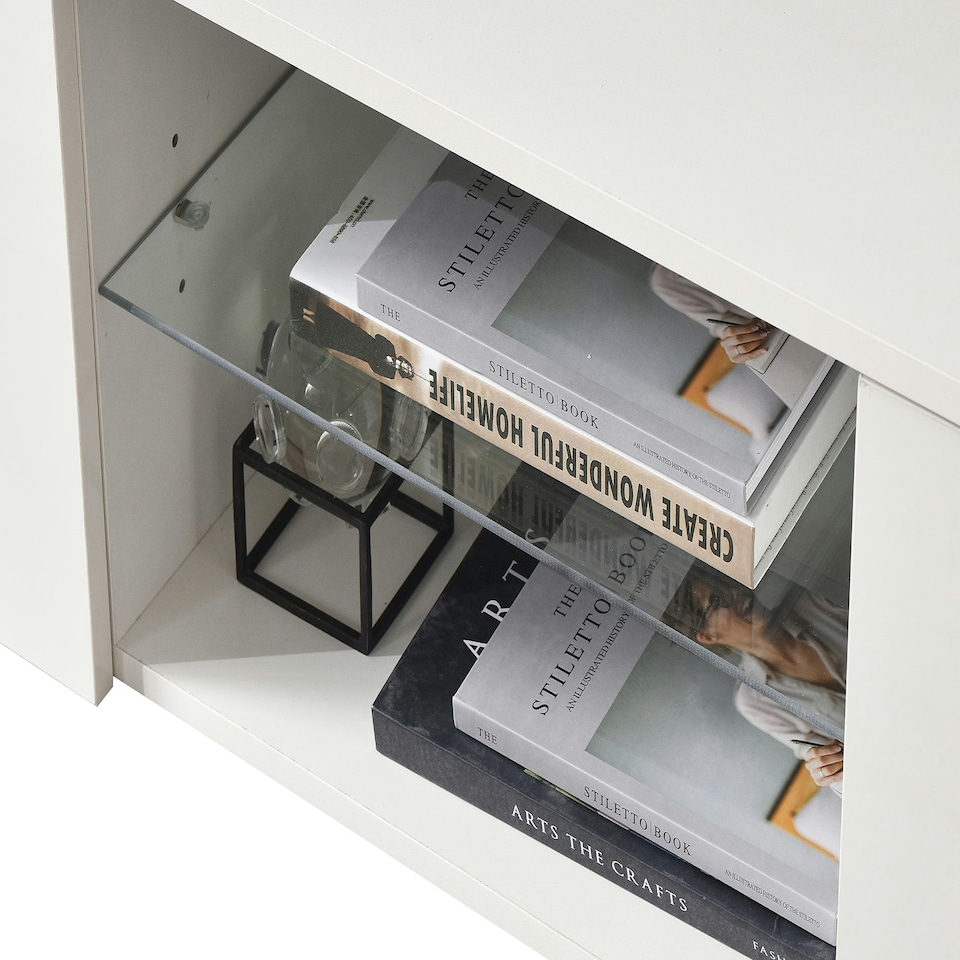 image 1 of MDA Designs Auriga White Modern TV Cabinet for Flat TV Screens of up to 65" Entertainment Unit with Shelves and Built-in Blue LED Lights White