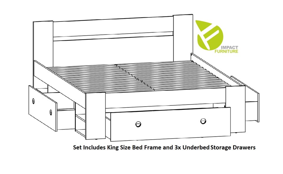 image 1 of White King Size Bed with Drawers Shelves Storage Frame Headboard 160cm Wooden Euro Wooden Slats Nepo