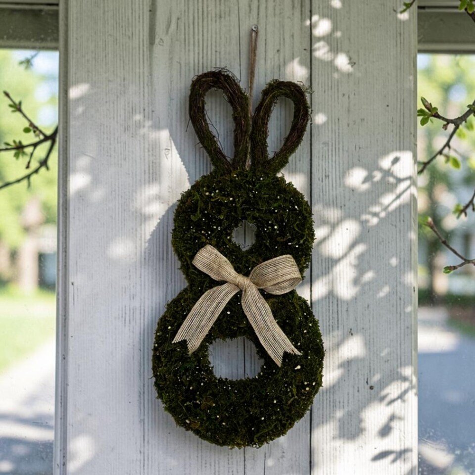 image 1 of Moss & Salim Rabbit Decorative Wreath – 47cm