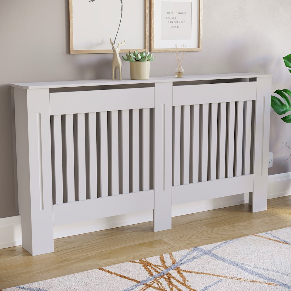 image 1 of Vida Designs Chelsea Radiator Cover Painted MDF Slatted Cabinet, White, 152cm