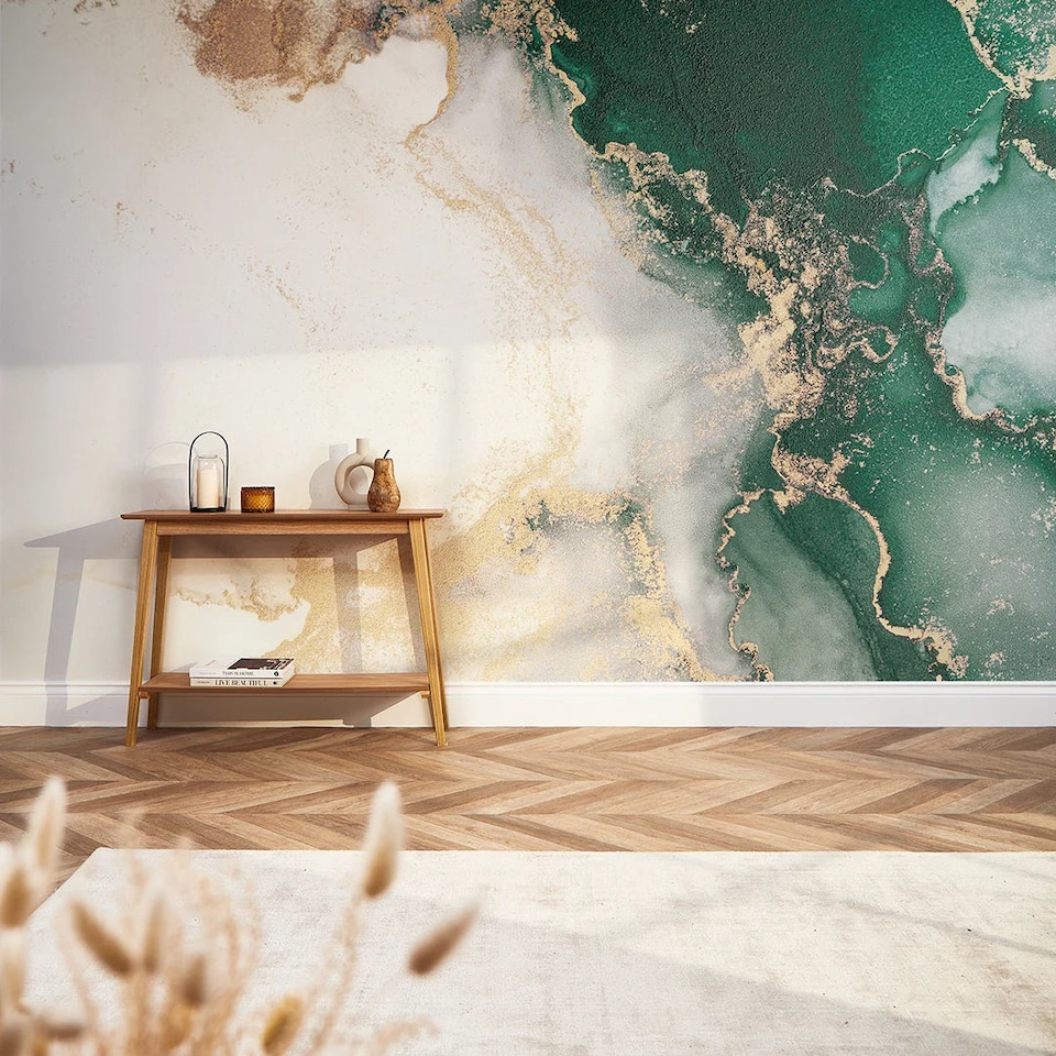 image 1 of Amalfi Full Wall Mural in Emerald and Gold | Green | Emerald And Gold | Large (300cm x 240cm), Extra Large (350cm x 240cm)
