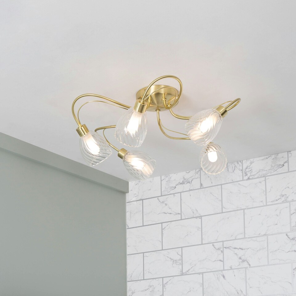 image 1 of BHS Arya Bathroom Flush Ceiling Light | Gold | Satin Brass | 1