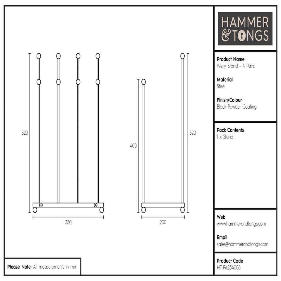image 1 of Hammer and Tongs Steel Wellington Boot Rack - 4 Pair - Black | Black | Black