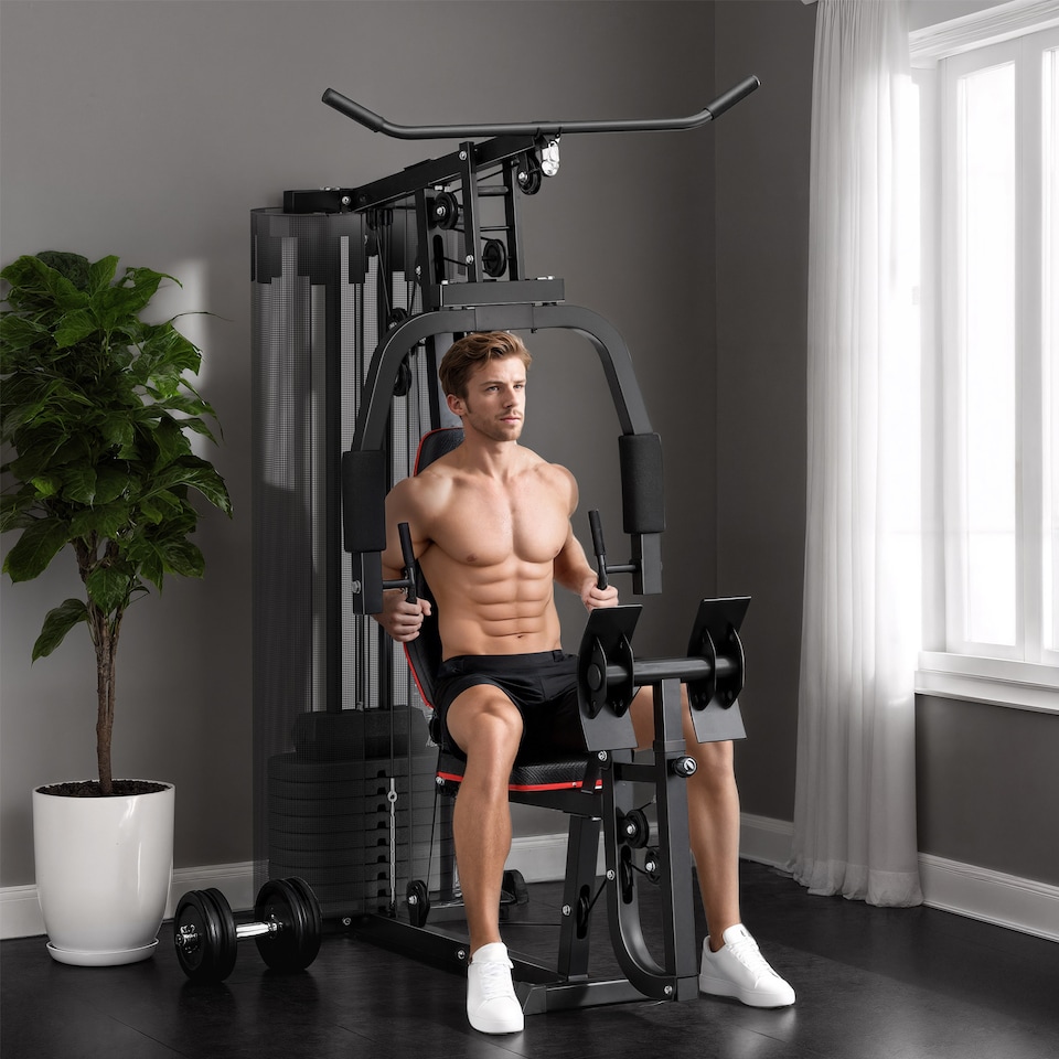 image 1 of SPORTNOW Home Gym Machine Compact Multi Gym with 45kg Weight Stack