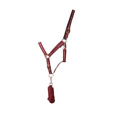 Hy Glitter Horse Headcollar and Leadrope - Burgundy - Pony