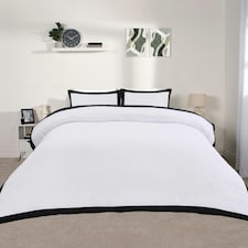 OHS Oxford Edge Soft Cosy Plush Plump Duvet Cover and Pillowcase Bedding Set Multi | Monochrome | Super King