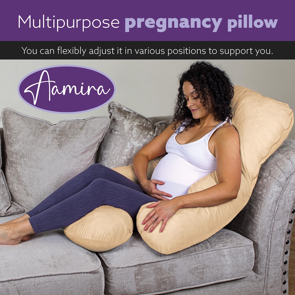 image 1 of Aamira Cream Pregnancy Maternity Pillow, 140x70x20cm J Shape Memory Foam | Cream | Cream | Standard | 1