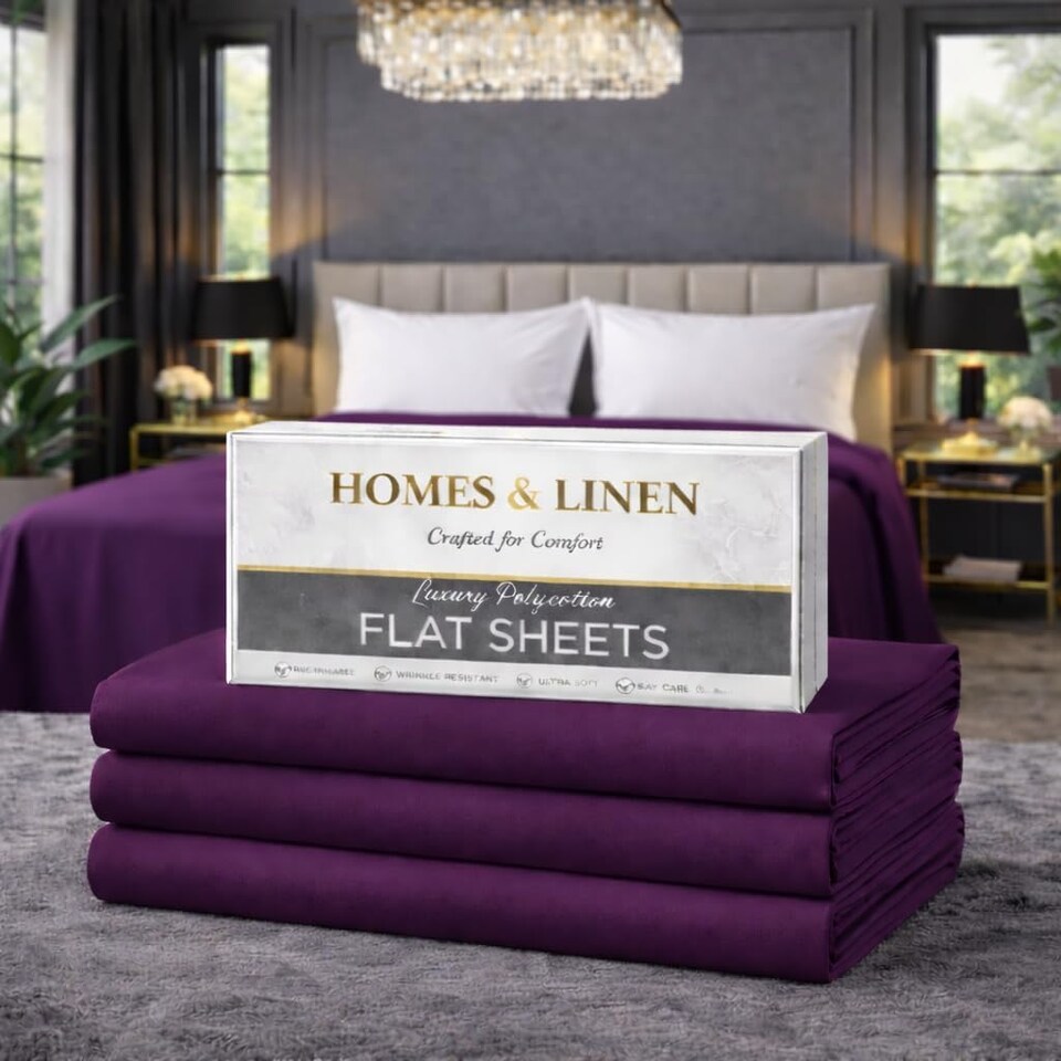 image 1 of HOMES-LINEN Polycotton Flat Sheet Easy Care Bed Sheet