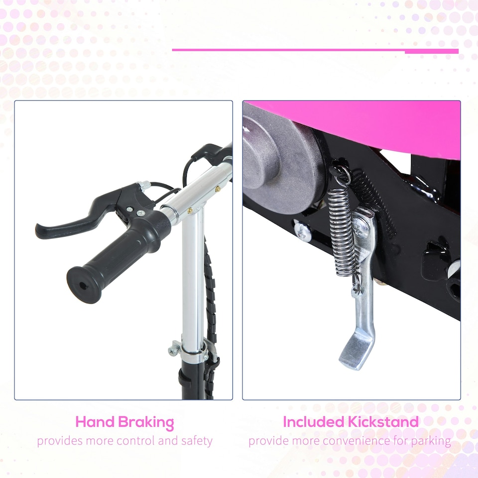 image 1 of HOMCOM Foldable Powered Scooter 120W w/ Adjustable Seat and Brake, Pink