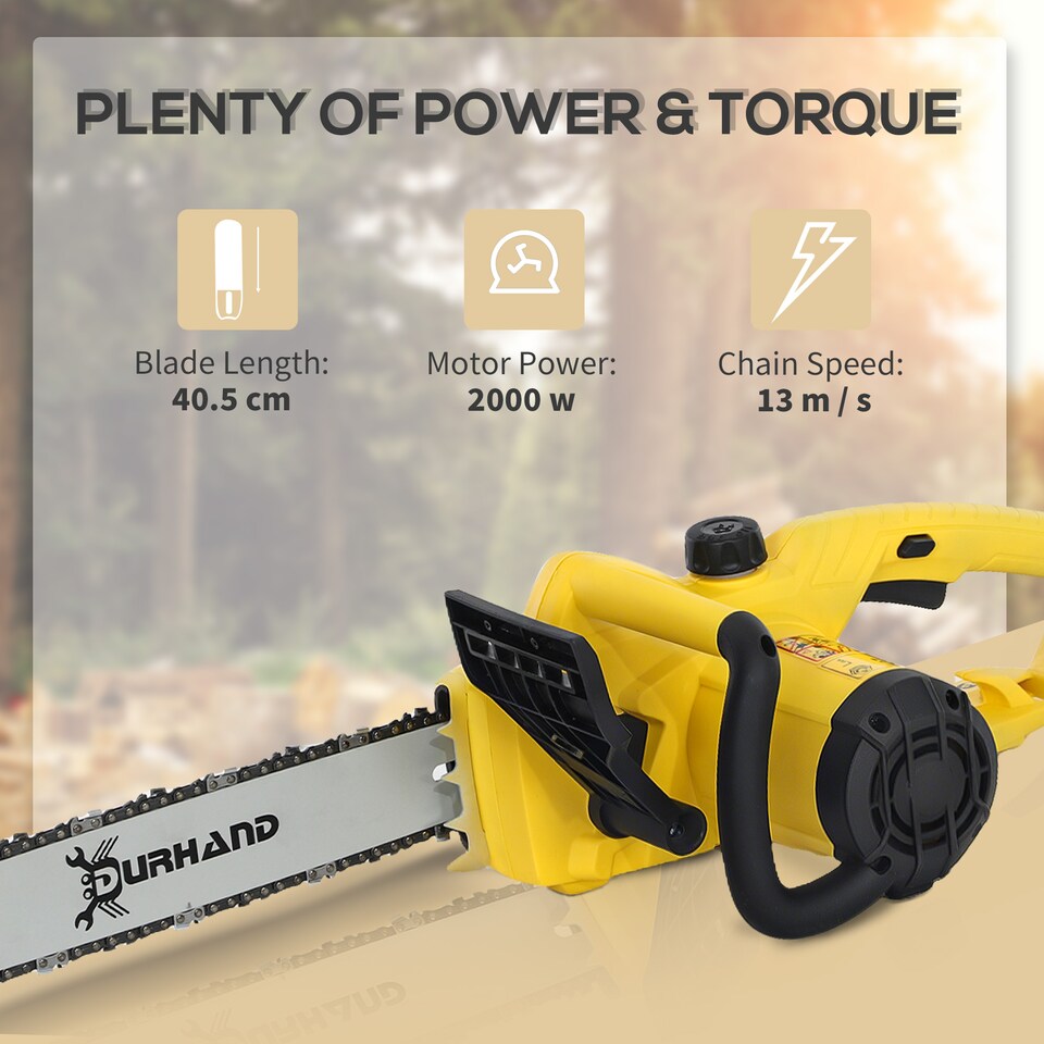 image 1 of DURHAND 2000W Powerful Electric Chainsaw, 16 Aluminium Blade Portable Corded Chain Saw, 7250rpm Chain Saw for Garden Tree Pruning, Auto Chain Lubrication to Cut Wood, Yellow