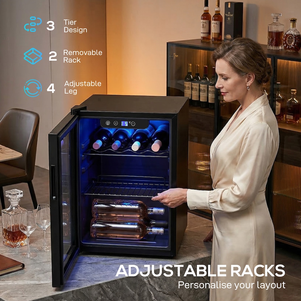 image 1 of HOMCOM 16 Bottle Wine Cooler, 4-16°C Under Counter Drinks Beer Wine Fridge