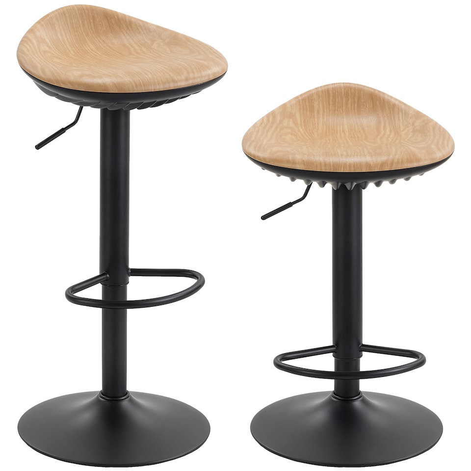 image 1 of HOMCOM Set of 2 Breakfast Barstools, PU Leather Swivel Bar Stools, Oak | Brown | Oak | 40 x 40 x 63-84 cm
