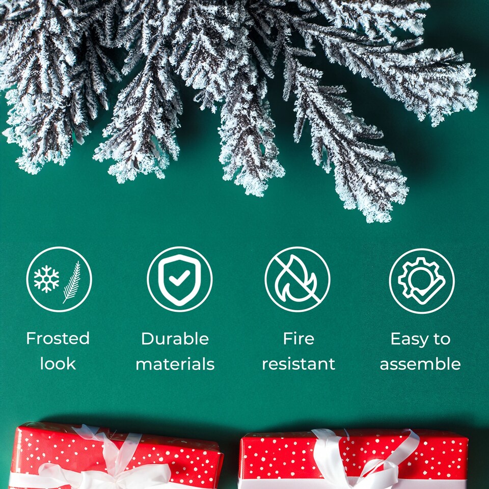 image 1 of 7ft Neo Scandinavian Tips Spruce Fir Artificial Christmas Tree Xmas Realistic Branches Green Natural Branches with Solid Metal Legs (Snow Flocked) | Green