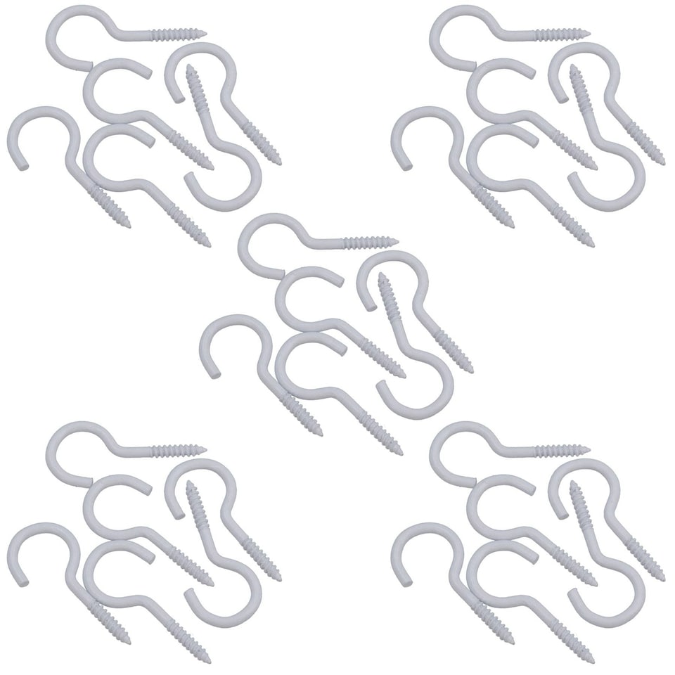 image 1 of Screw Hook Fasteners Hangers White Plastic Finish 16mm Dia 50mm length 30pc