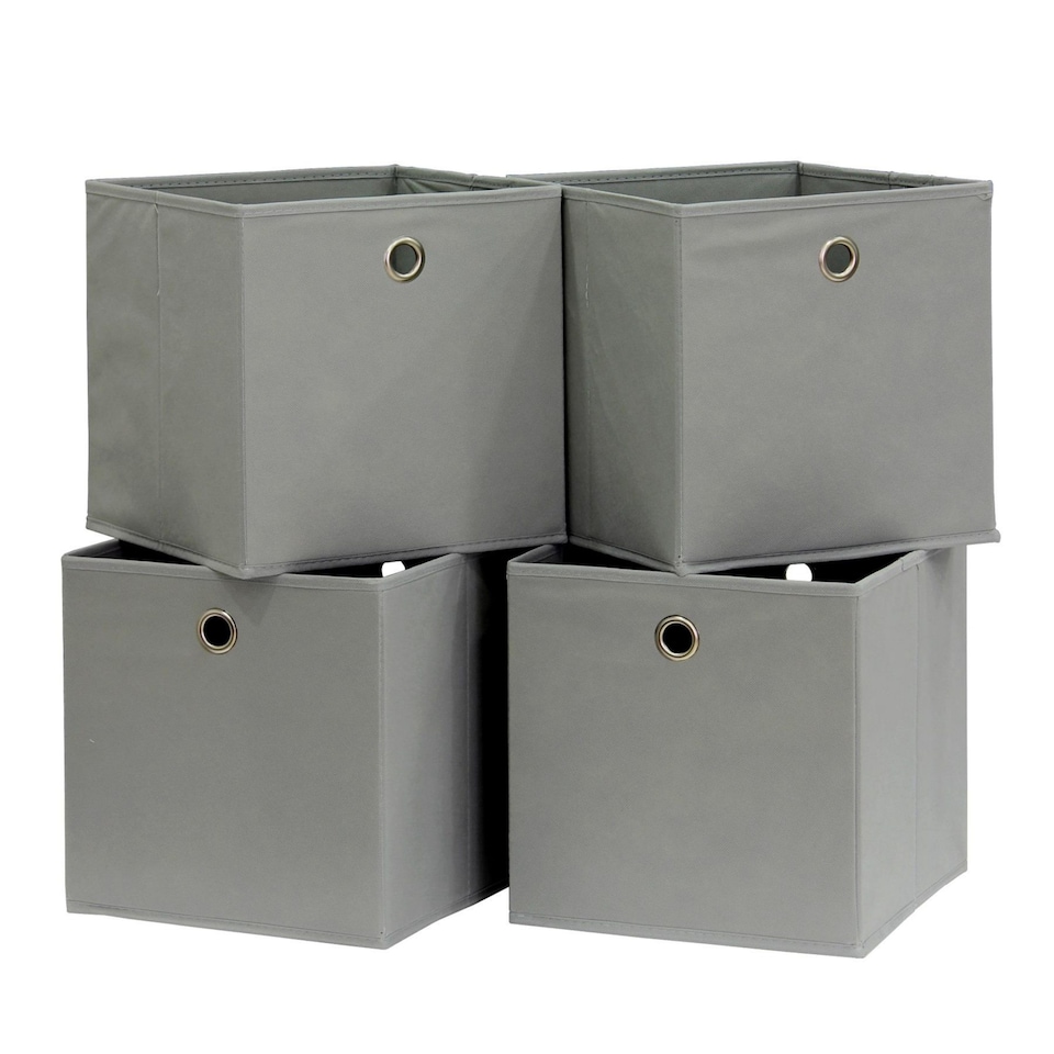 image 1 of Foldable Canvas Storage Folding Box Fabric Cube Cloth Bag 4 Piece Set | Grey