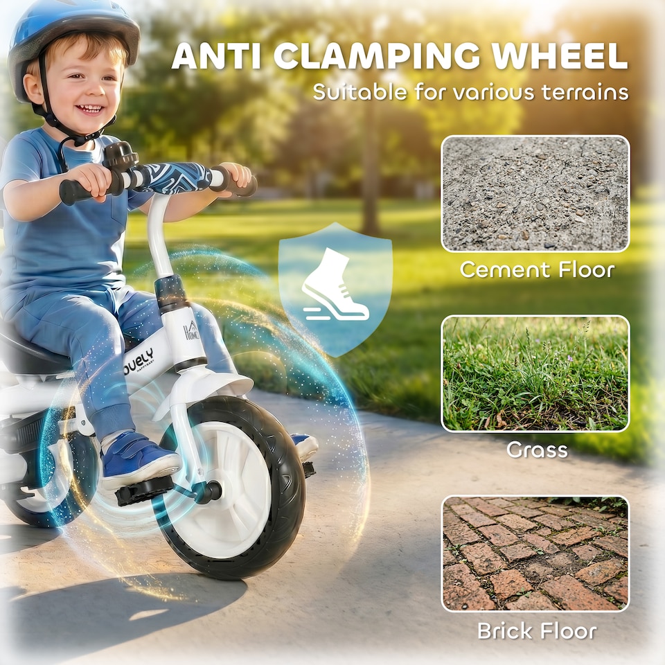 image 1 of HOMCOM 6 in 1 Kids Tricycle w/ Removable Handle for 1.5+ year, Blue