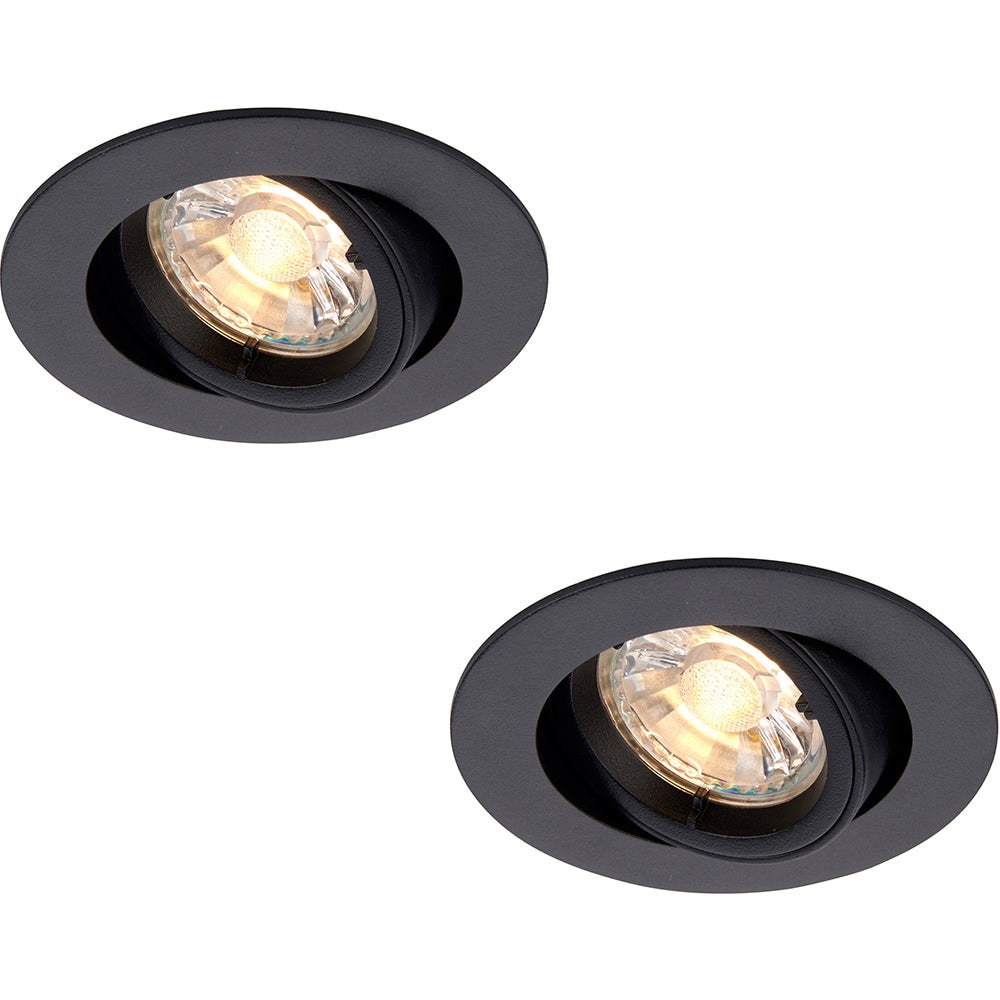 Loops 2 PACK Directional Tilting Ceiling Downlight - 50W GU10 Reflector - Matt Black